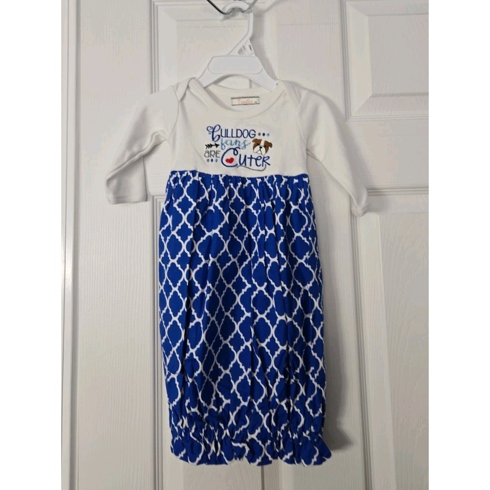 NWOT Toodles Boutique Blue and‎ White Soft Newborn Layette Gown NB